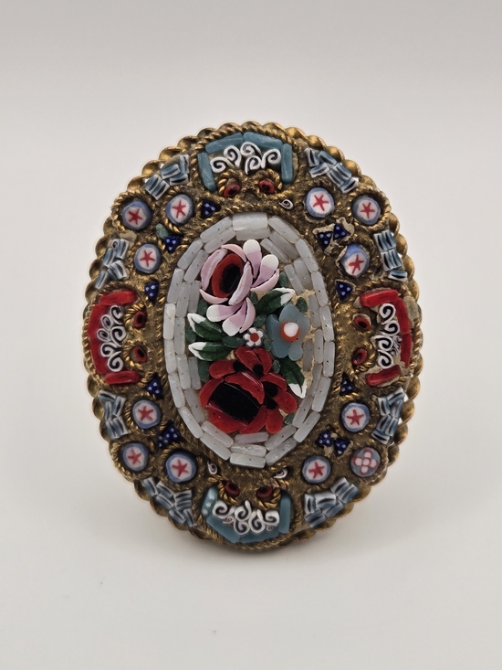 Jewelry - Vintage Italian Micro Mosaic Floral Brooch – Brass Setting